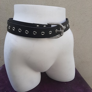 Black Leather belt with Ouroboros buckle (100% veg tan Leather)