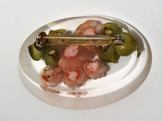 Vintage Carved Lucite Brooch with Peach Flower Bo… - image 4