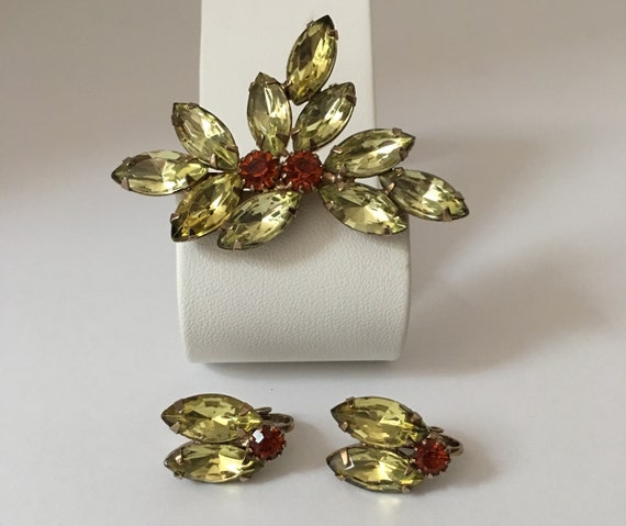 Vintage Rhinestone Brooch and Earring Set