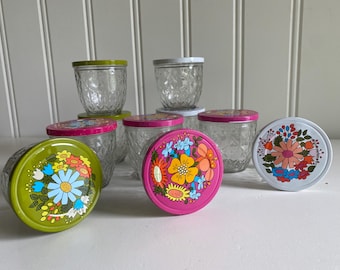 vintage bal pot mod bloemen set van 10 bal gewatteerd kristalglas 60's 70's midcentury mcm hippie decor kitchenalia groovy flower power