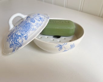 antique soap dish ironstone transferware blue and white floral bathroom vintage old world cottagecore collected home