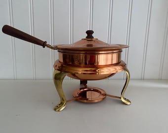 vintage koperen pot 4-delige chaffing dish fondue dubbele ketel japan massief koper messing japanse kitchenalia