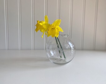 korenbloem roos schaalvaas w.j. enorme geëtste glazen vintage bolvaas