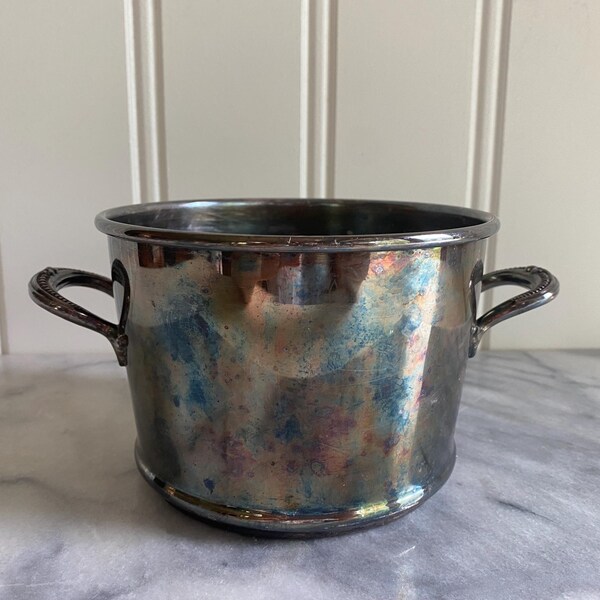 vintage srebrny talerz szampan lód wiaderko krótki 4" primrose talerz doniczka przechowywanie kitchenalia