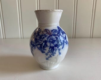 antieke flow blauwe vaas bloemen petunia c&h tunstall engeland blauw en wit 1800 19e eeuw