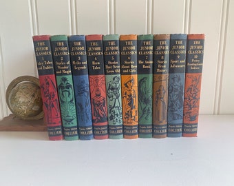 collier's junior classics COMPLETE 10 volume set young folks library 1954/1955 beautiful illustrations and covers vintage book set