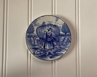 vintage royal delfts blauw handwerk wandbord seizoenen boerderij herfst