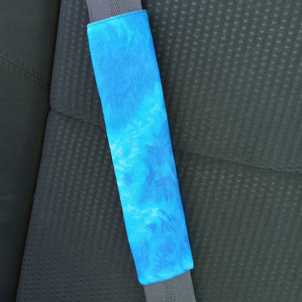 Blue Seat Belt Cover, seat belt pad, blue interior, 100% cotton fabric, handmade in the USA, Blue mist, blue car accessory