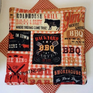 BBQ pot holders, Potholders set of 2, BBQ themed potholders, hot pads, gift idea, gift for dad, gift for guy, outdoor kitchen