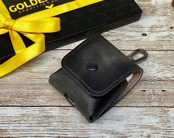 Grått AirPods-skal med nyckelring, personligt AirPods-läderfodral, Airpod Pro-skal, läderfodral till AirPods, graverat AirPods-skal.