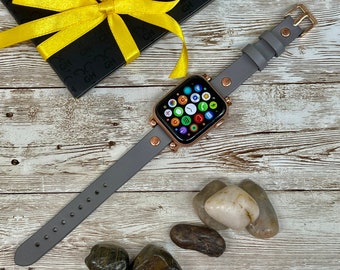 Cinturino Apple Watch in pelle grigia 38mm 40mm 42mm 44mm, Apple Watch in pelle sottile per donna, iWatch Band, regalo per sorella