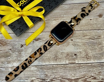 Leopard Pattern Apple Watch Band 38mm 40mm 42mm 44mm, Slim Leather Apple Watch for Women, iWatch Band, Gift for Sister