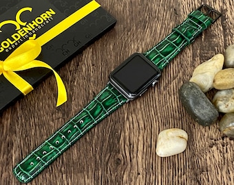 Grünes Kroko Premium Leder Apple Uhrenarmband 38 mm, 42 mm, 44 mm, 40 mm für Series 11-10-9-8-7-6-5-4-3-2-1