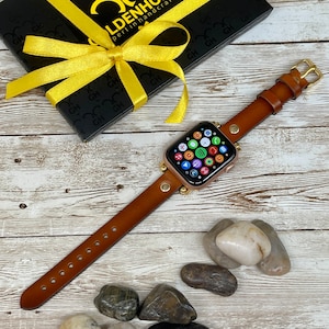 Brown Burnished Leather Apple Watch Band 38, 40, 41, 42, 44, 45 mm, Slim Leather Apple Watch for Women, iWatch Band for Sister