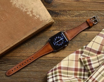 Genuine Brown Leather Apple Watch band, 42mm, 38mm, 40mm, 44mm, 41mm, 45mm, 49mm for series 1-2-3-4-5-6-7-8-9, SE and Ultra-1&2