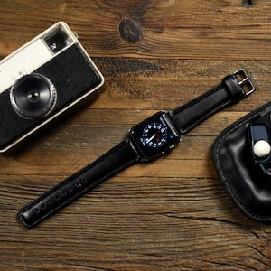 Leather Apple Watch Band for Series 9-8-7-6-5-4-3-2-1 and SE  / Apple watch strap 38 mm to 49 mm, apple strap, Mens Apple Leather Band