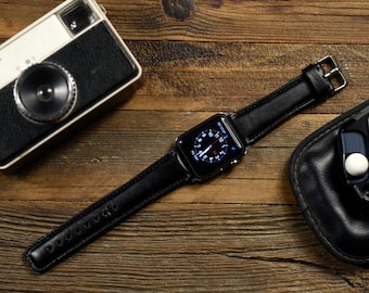 Leather Apple Watch Band for Series 9-8-7-6-5-4-3-2-1 and SE  / Apple watch strap 38 mm to 49 mm, apple strap, Mens Apple Leather Band