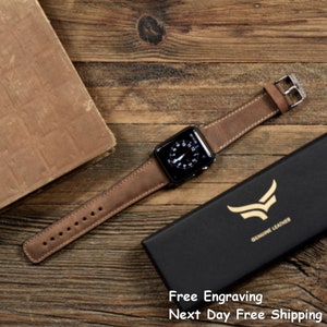 Premium Leather Brown Apple Watch Band 38mm, 42mm, 44mm, 40mm, 41mm, 45mm and 49mm for Series 9-8-7-6-5-4-3-2-1-SE, Ultra & Ultra 2