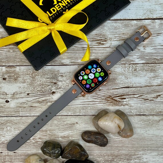 Gray Leather Apple Watch Band 38mm 40mm 42mm 44mm Slim Etsy