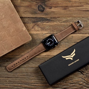 ANNIVERSARY Gift for Boy Friend Premium Leather Brown Apple Watch Band 41mm, 45mm, 38mm, 42mm, 44mm, 40mm for Series 8-7-6-5-4-3-2-1 and SE