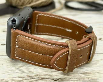 Genuine Leather Apple Watch Band 42mm, 38mm, 40mm, 41 mm, 44mm, 45mm for Series 1-2-3-4-5-6-7, FREE ENGRAVING