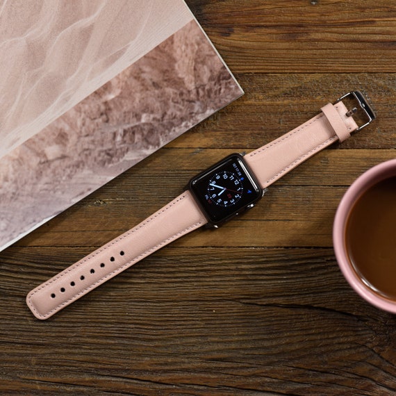 Women Apple Watch Band Pink Rose Leather Strap for iWatch 8-1 SE Series 38  40 41