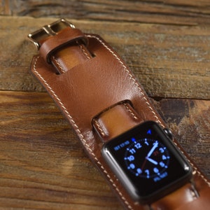Leather Apple Watch Cuff Band Genuine Leather 38mm 40mm 42mm 44mm ...