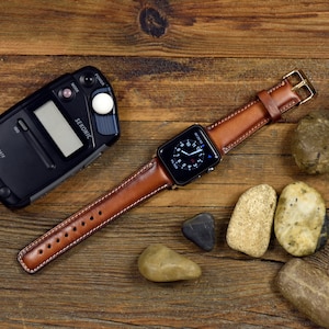 Jubileumcadeau voor echtgenoot lederen Apple Watch-band, lederen bruine Apple Watch-band, voor series 10,9,8,7,6,5,4,3,2,1,SE en Ultra