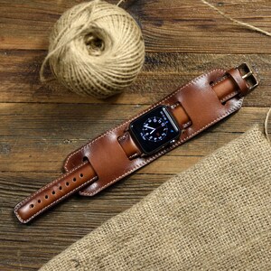Leather Apple Watch Cuff Band Genuine Leather 38mm 40mm 42mm 44mm ...