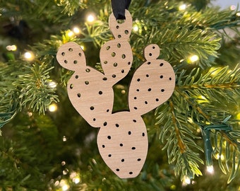 Prickly Pear Cactus Laser Cut Wood Ornament