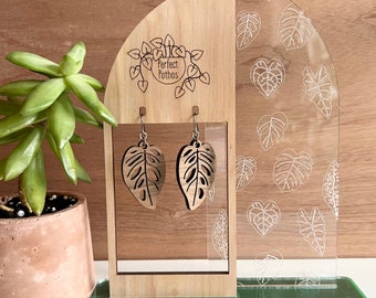 Monstera Adansonii Laser Cut Wood Earrings