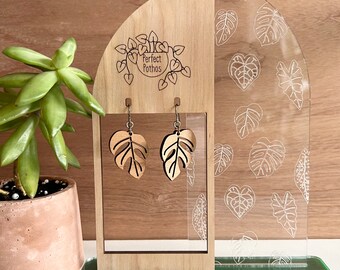 Rhaphidophora Tetrasperma Laser Cut Wood Earrings