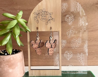 Prickly Pear Cactus Laser Cut Wood Earrings