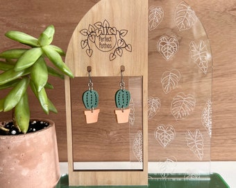 Barrel Cactus Laser Cut Acrylic Earrings