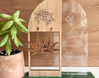 Cannabis Leaf Laser Cut Wood Earrings