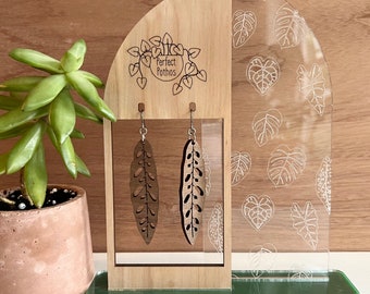 Rattlesnake Calathea Lancifolia Laser Cut Wood Earrings