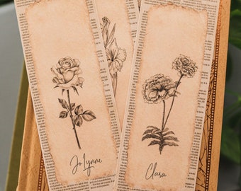 Personalized Birth Flower Bookmark with Name, Laminated Personalized Bookmark, Double-Sided