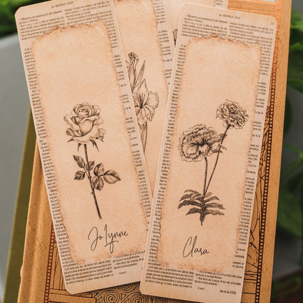 Personalized Birth Flower Bookmark with Name, Laminated Personalized Bookmark, Double-Sided