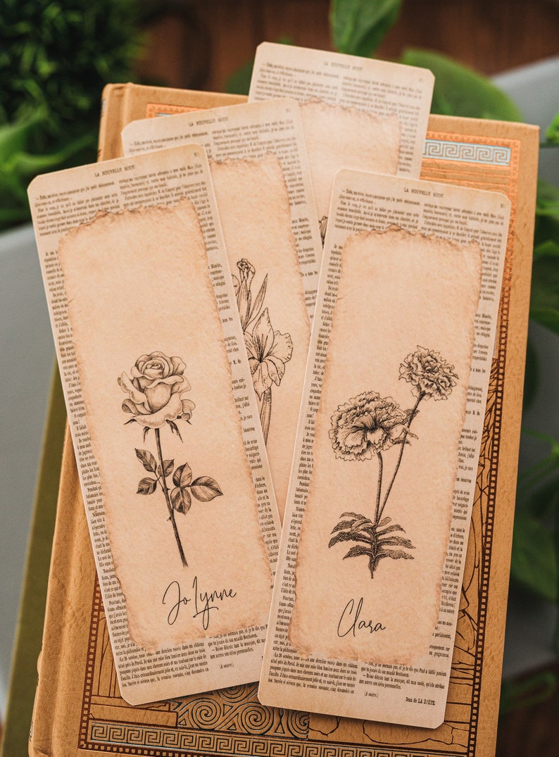 Personalized Birth Flower Bookmark with Name, Laminated Personalized Bookmark, Double-Sided image 1