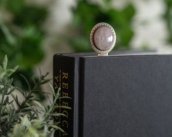 Metal Bookmark with Stone, Bookshelf Decor, Rose Quartz Bookmark