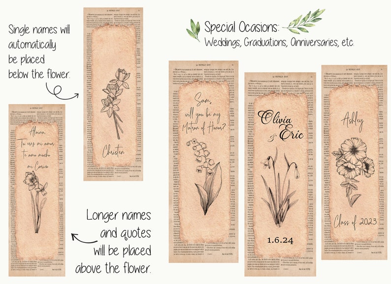 Personalized Birth Flower Bookmark with Name, Laminated Personalized Bookmark, Double-Sided image 7