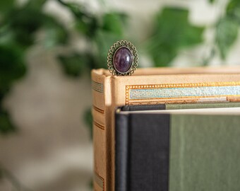 Metal Bookmark with Stone, Bookshelf Decor, Amethyst Bookmark