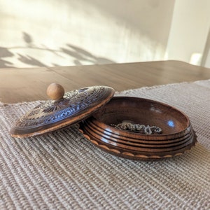 Carved Wooden Trinket Bowl with Lid