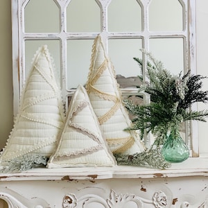 Textile Christmas Trees with lace accents (set of three)