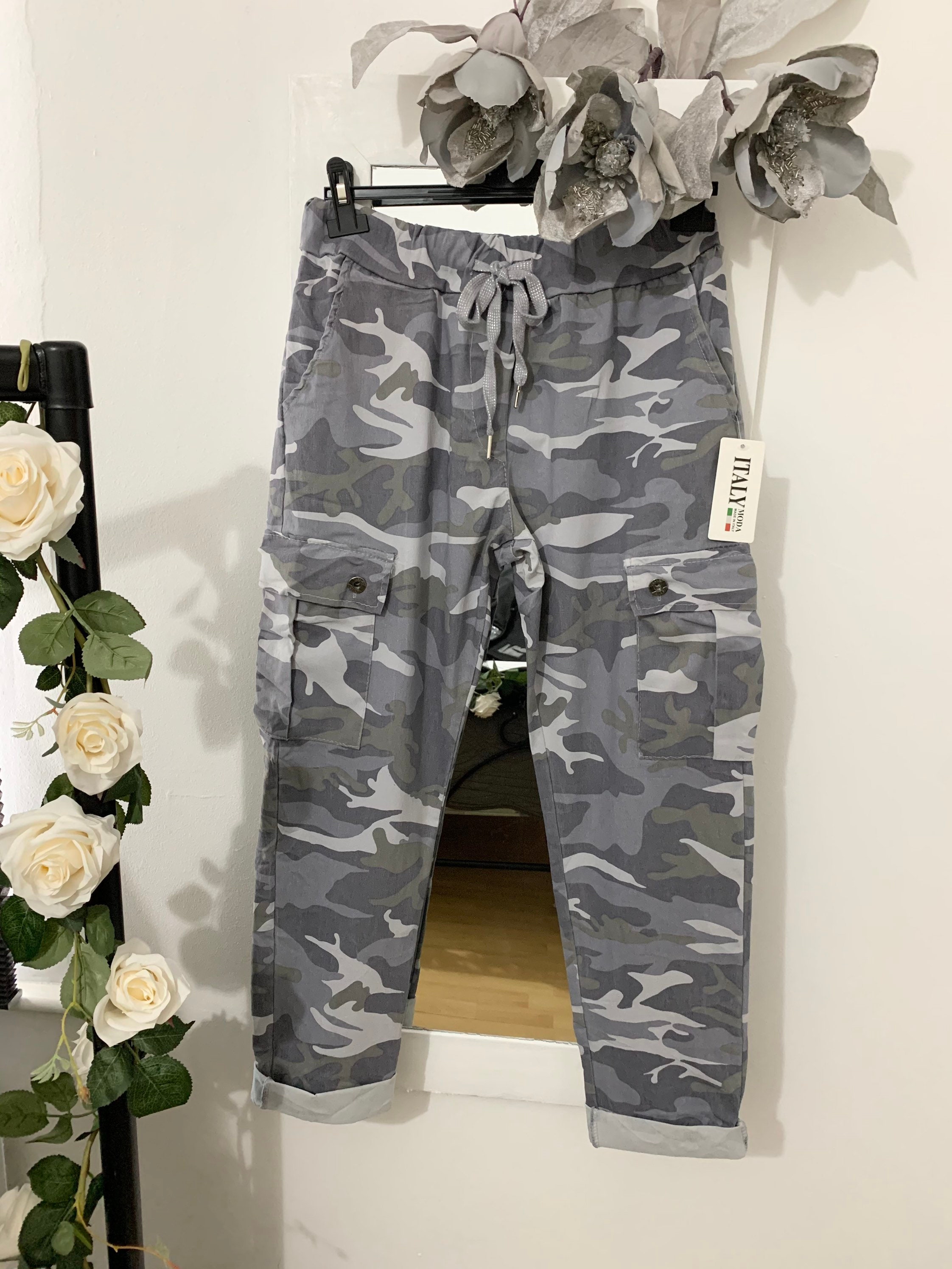 Made in Italy Grey Camo Cargo Magic Pants Super Stretch | Etsy