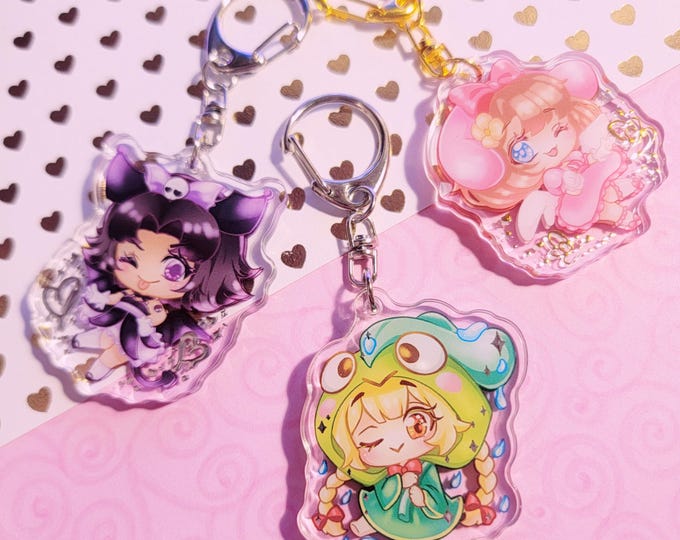 Kawaii Acrylic Charms: Pink Bunny, Dark Bunny, Froggy (Foil Detail)