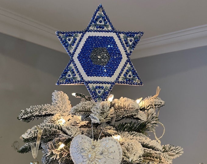 Jewish Star of David Christmas Tree Topper, Stained Glass Jewish Star ...