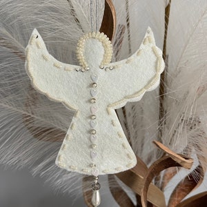 Archangel Haniel Christmas ornament; ~Ivory Christmas tree ornaments; ~ Angel felt ornament; ~ White Angel adornment;~ Angel with light; ~