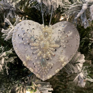 Heart ornament with pearls; Christmas tree heart ornaments