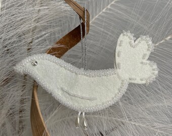 Adorno navideño de pájaro blanco; ~ Adorno de árbol de Navidad de pájaro; Decoración de fieltro de pájaros; Pájaros para decoración festiva; Accesorio para pájaros pequeños;~